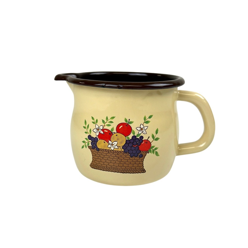 1970s Vintage Enamelware Mini Pitcher Creamer, Vase, Utensil Holder Cottagecore